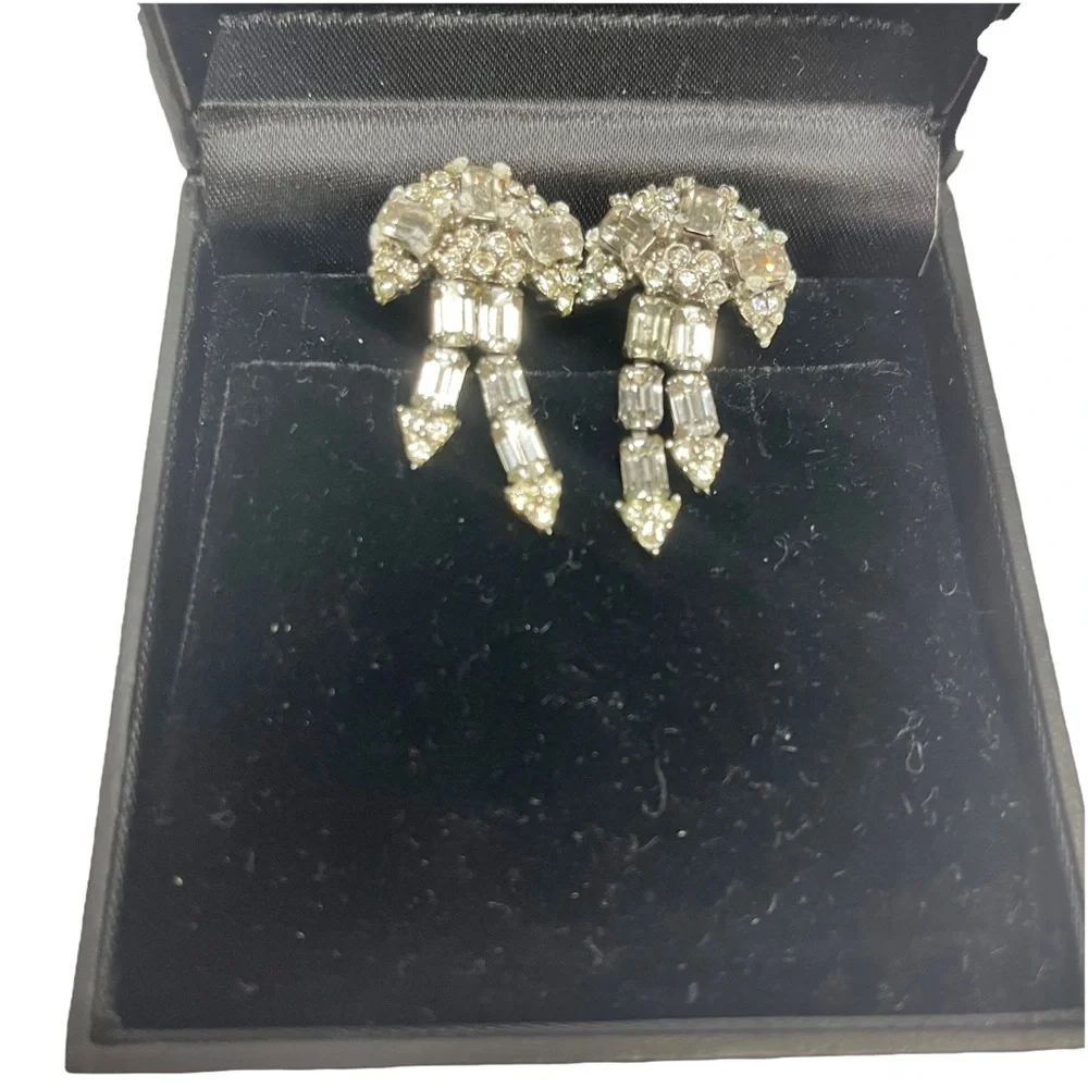 Vintage Mid Century Art Deco Cascading Rhinestone Earrings